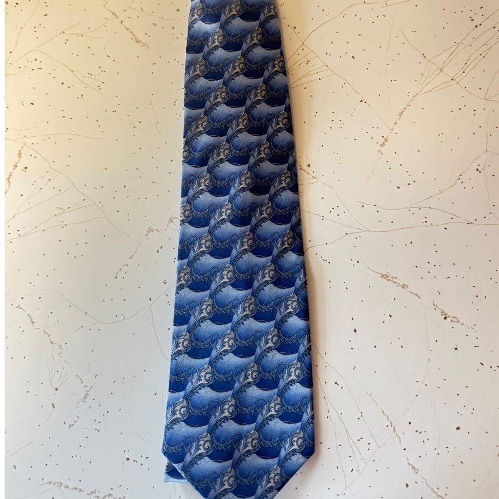 The Vatican Library Collection Mens Tie Blue Baroque Scroll Pattern Formal
